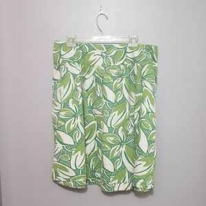 Merona Green leaf print knee length skirt sz 14